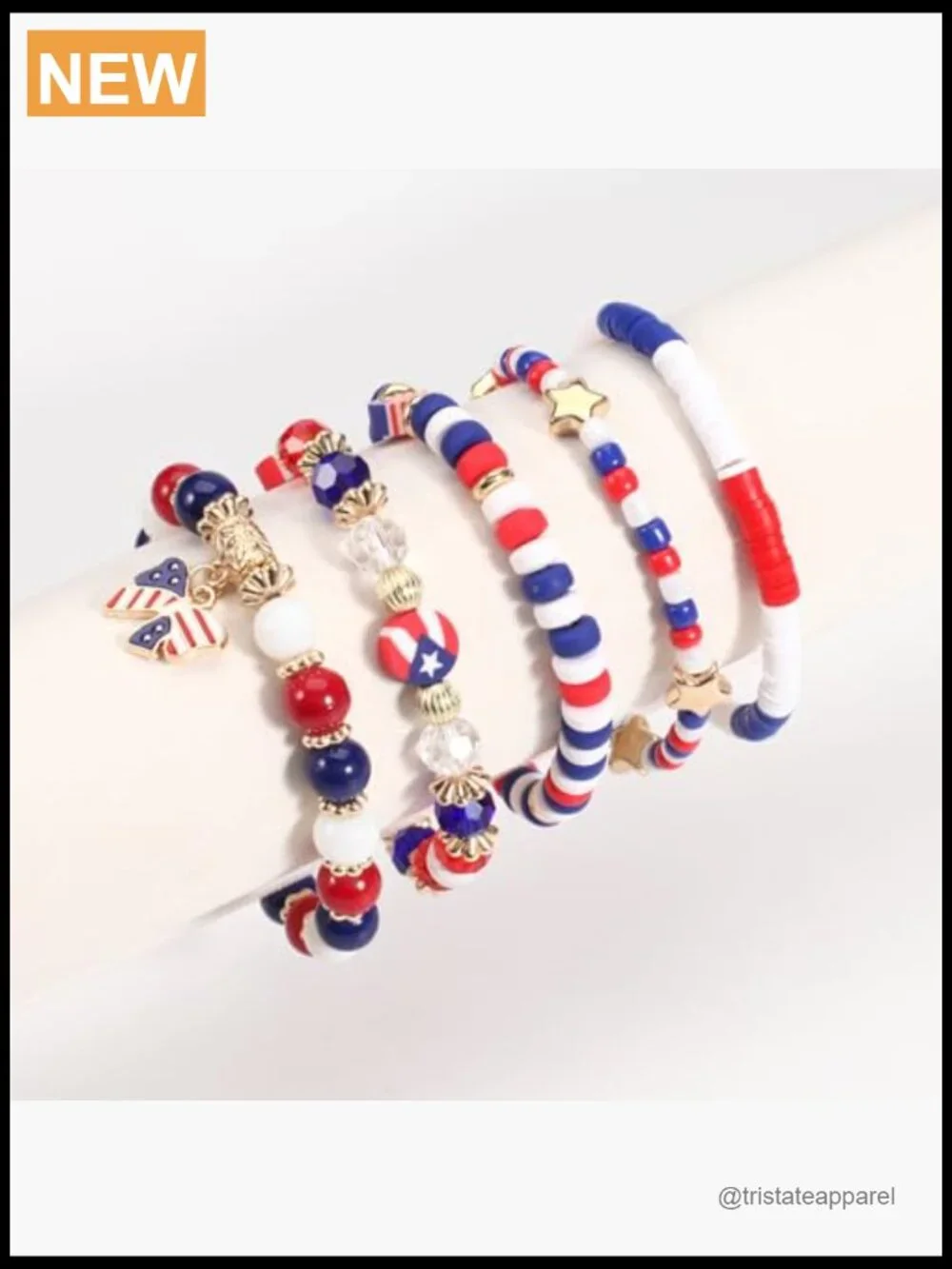 Patriotic Beaded Stretch Bracelets Set of 4